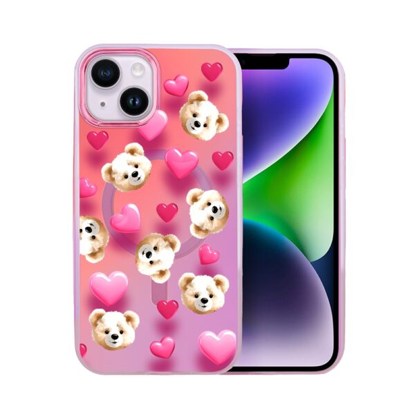 Etui do iPhone 14 MagSafe Bear With Me, Love Mood, miś i serduszka, głęboki mieniący się kolor, różowe ombre (2)