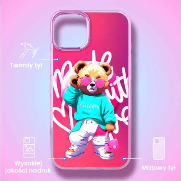 Etui do iPhone 14 MagSafe Bear With Me, Pink Queen, stylowy miś, głęboki mieniący się kolor, gorący różowy (3)