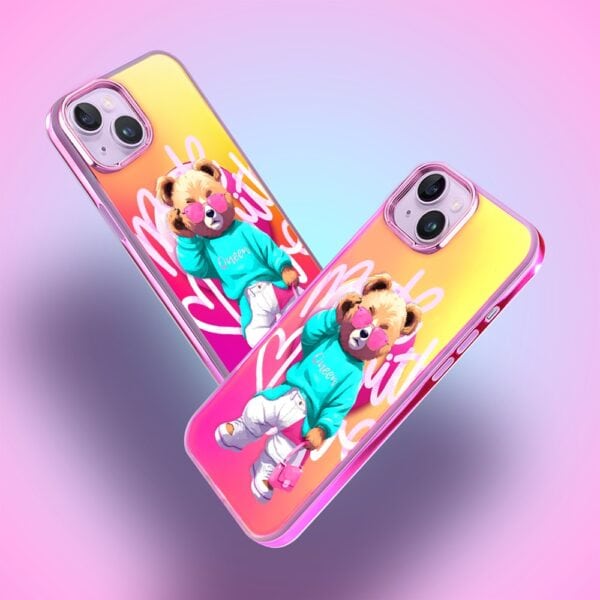 Etui do iPhone 14 MagSafe Bear With Me, Pink Queen, stylowy miś, głęboki mieniący się kolor, gorący różowy (9)