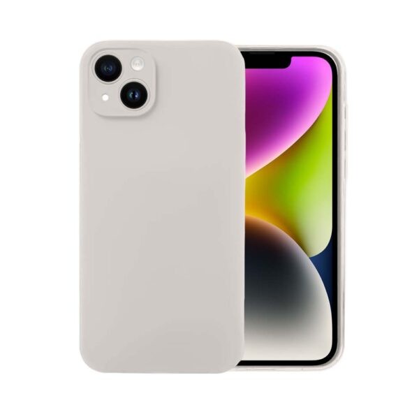 Etui do iPhone 14 Plus silikonowe z mikrofibrą soft touch z osłoną na aparat, kremowe