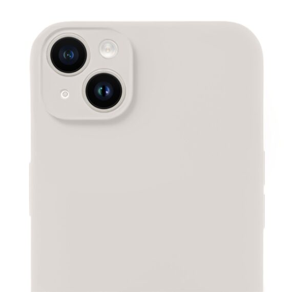 Etui do iPhone 14 Plus silikonowe z mikrofibrą soft touch z osłoną na aparat, kremowe - nowe (2)