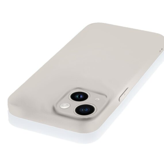 Etui do iPhone 14 Plus silikonowe z mikrofibrą soft touch z osłoną na aparat, kremowe - nowe (3)