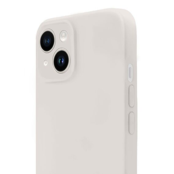 Etui do iPhone 14 Plus silikonowe z mikrofibrą soft touch z osłoną na aparat, kremowe - nowe (5)