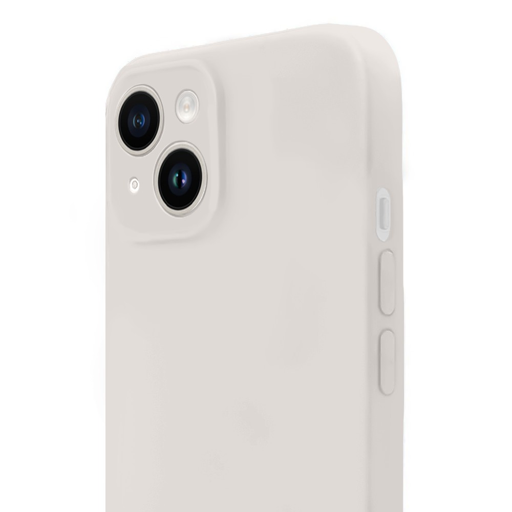 Etui do iPhone 14 Plus silikonowe z mikrofibrą soft touch z osłoną na aparat, kremowe - nowe (5)