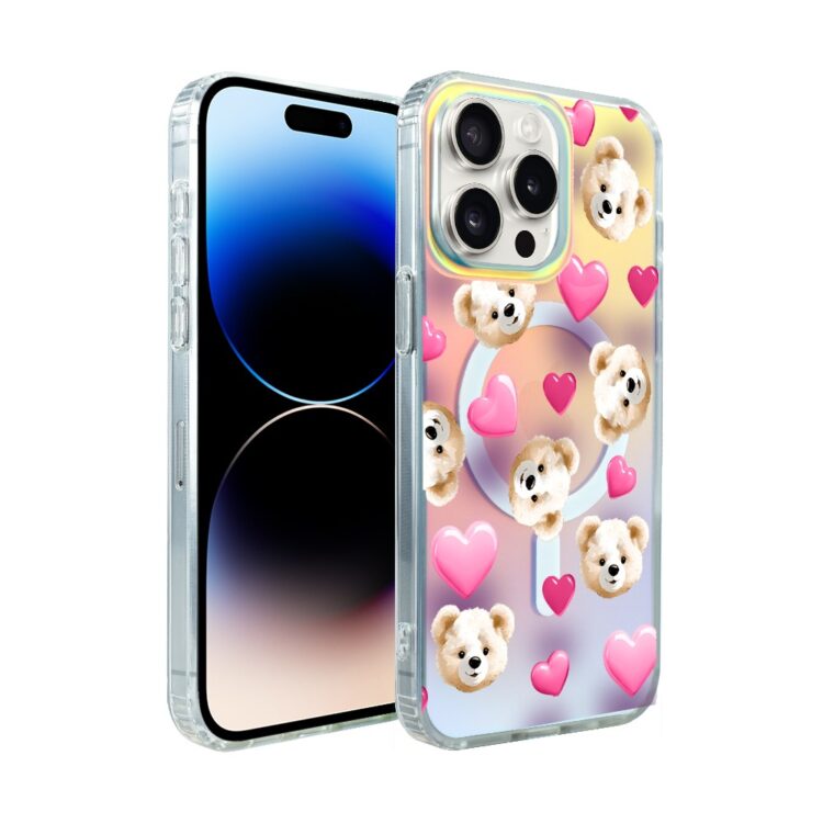 Etui do iPhone 14 Pro MagSafe Bear With Me, Love Mood, miś i serduszka, zmieniające kolor