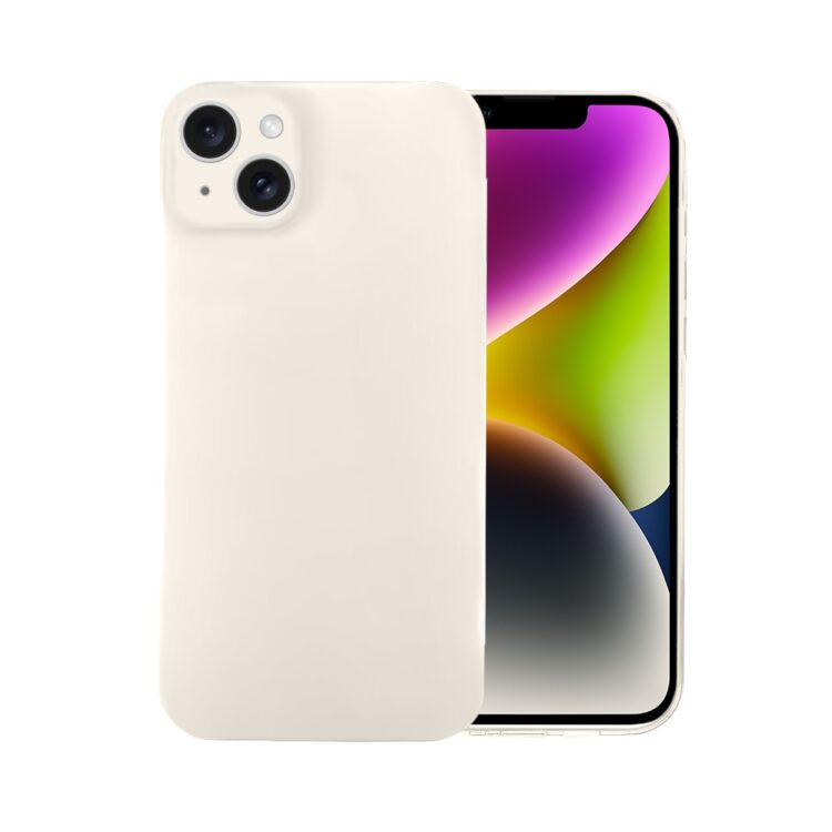 Etui do iPhone 14 silikonowe z mikrofibrą soft touch z osłoną na aparat, kremowe (1)