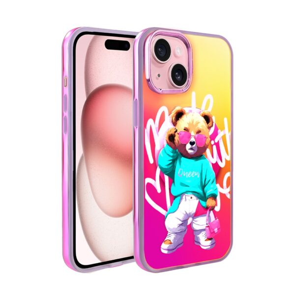 Etui do iPhone 15 MagSafe Bear With Me, Pink Queen, stylowy miś, głęboki mieniący się kolor, gorący różowy (1)