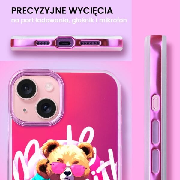 Etui do iPhone 15 MagSafe Bear With Me, Pink Queen, stylowy miś, głęboki mieniący się kolor, gorący różowy (7)