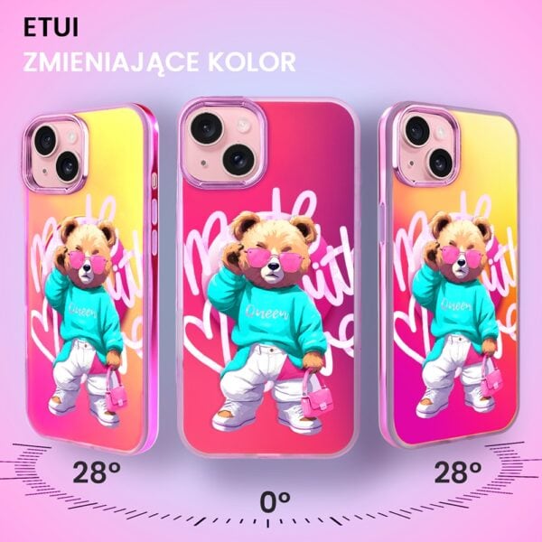Etui do iPhone 15 MagSafe Bear With Me, Pink Queen, stylowy miś, głęboki mieniący się kolor, gorący różowy (8)