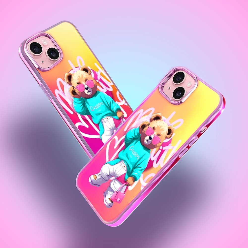 Etui do iPhone 15 MagSafe Bear With Me, Pink Queen, stylowy miś, głęboki mieniący się kolor, gorący różowy (9)