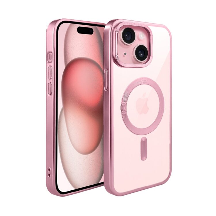 Etui do iPhone 15 Plus MagSafe Luxury Titanium Finish, przeźroczyste, różowe (5)