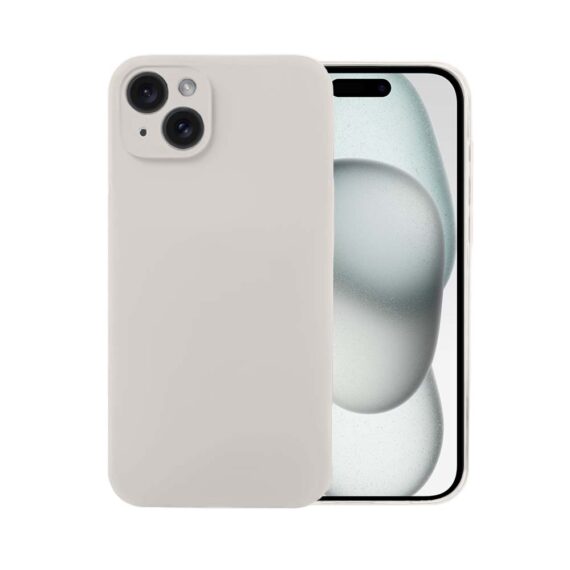 Etui do iPhone 15 Plus silikonowe z mikrofibrą soft touch z osłoną na aparat, kremowe - nowe (1)
