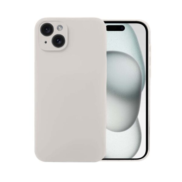 Etui do iPhone 15 Plus silikonowe z mikrofibrą soft touch z osłoną na aparat, kremowe