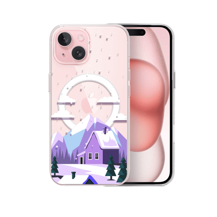 iPhone z etui w górskim krajobrazie.