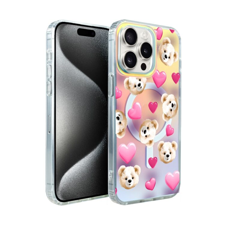 Etui do iPhone 15 Pro MagSafe Bear With Me, Love Mood, miś i serduszka, zmieniające kolor (1)