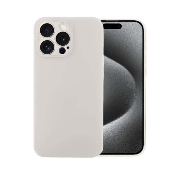 Etui do iPhone 15 Pro Max silikonowe z mikrofibrą soft touch z osłoną na aparat, kremowe - nowe (1)