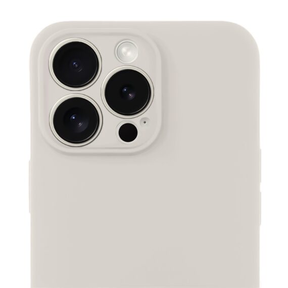 Etui do iPhone 15 Pro Max silikonowe z mikrofibrą soft touch z osłoną na aparat, kremowe - nowe (3)