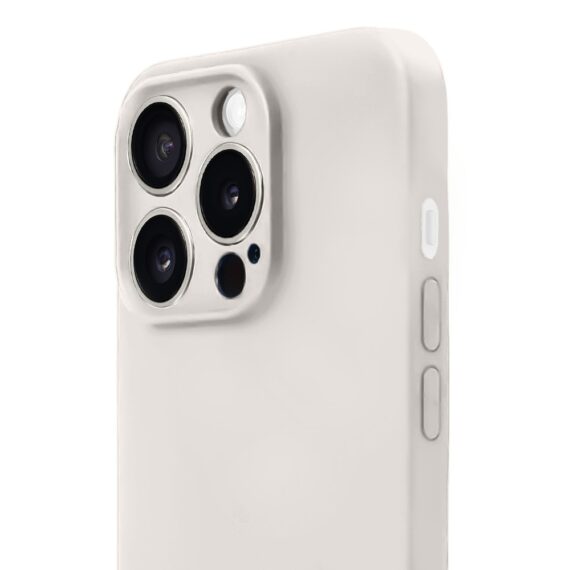 Etui do iPhone 15 Pro Max silikonowe z mikrofibrą soft touch z osłoną na aparat, kremowe - nowe (6)