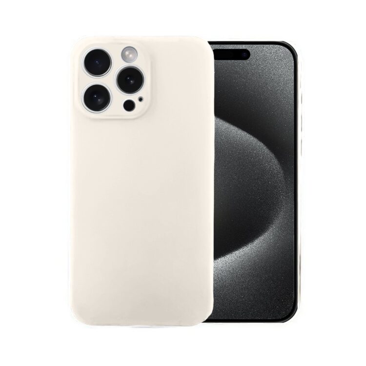 Etui do iPhone 15 Pro silikonowe z mikrofibrą soft touch z osłoną na aparat, kremowe (1)