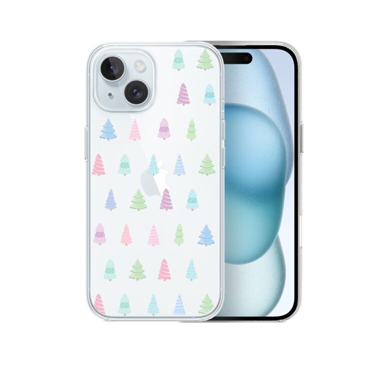 Etui do iPhone 15, pastelowe choinki, święta (1)