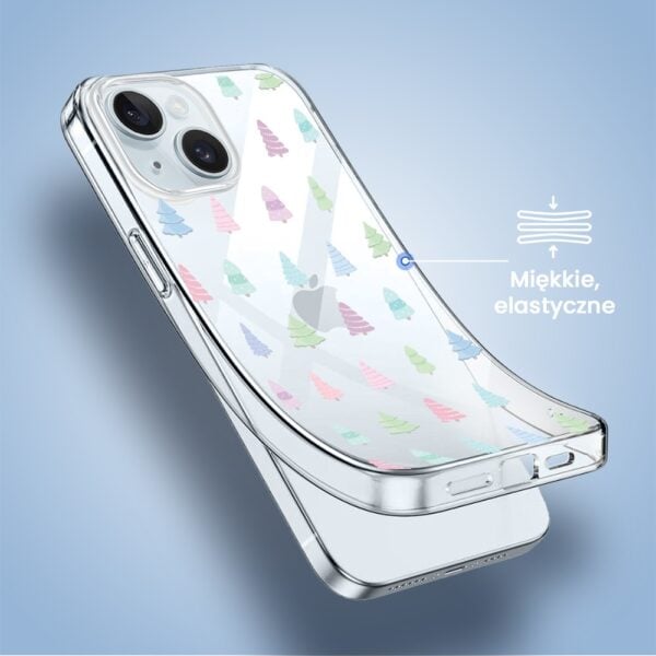 Etui do iPhone 15, pastelowe choinki, święta (2)