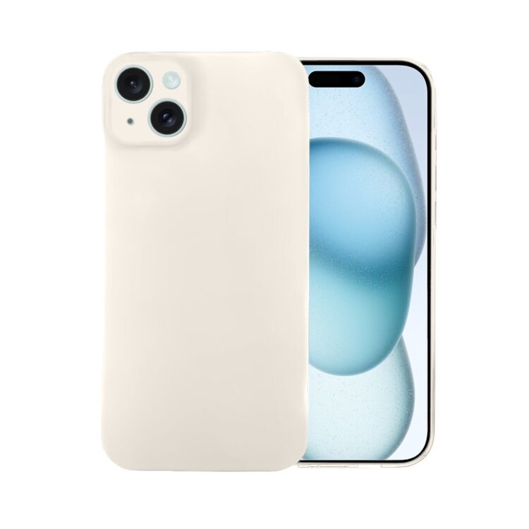Etui do iPhone 15 silikonowe z mikrofibrą soft touch z osłoną na aparat, kremowe (1)