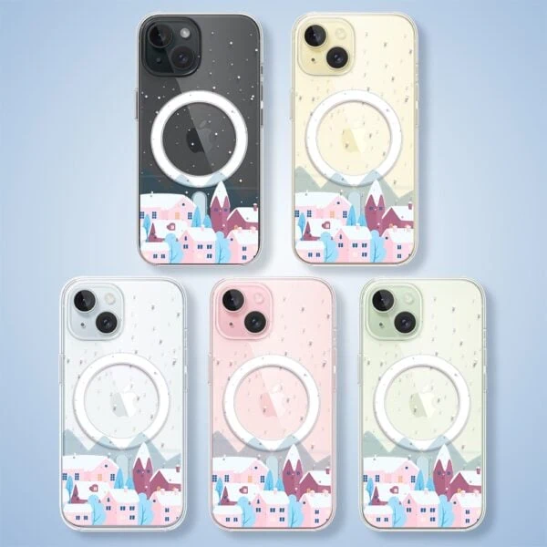 Kolekcja etui na iPhone, miasteczko, pory roku.