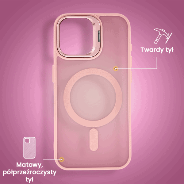Różowe etui na telefon z uchwytem i mocowaniem.