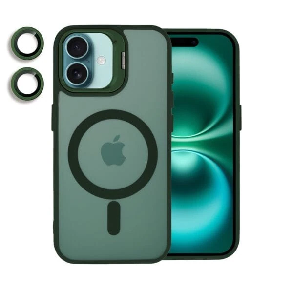 Etui do iPhone 16 Arctic Stand, półprzeźroczyste, z osłoną aparatu i podstawką, zielone (2)