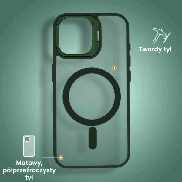 Etui do iPhone 16 Arctic Stand, półprzeźroczyste, z osłoną aparatu i podstawką, zielone (3)