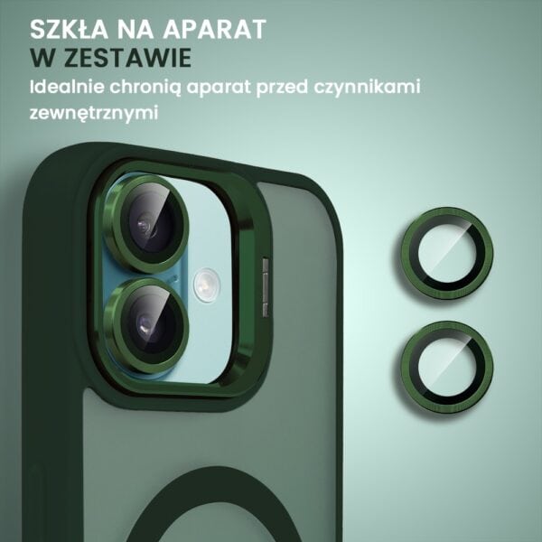 Etui do iPhone 16 Arctic Stand, półprzeźroczyste, z osłoną aparatu i podstawką, zielone (6)