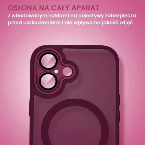Etui do iPhone 16 Color Flush z Magsafe, z osłoną aparatu, wiśniowe (3)