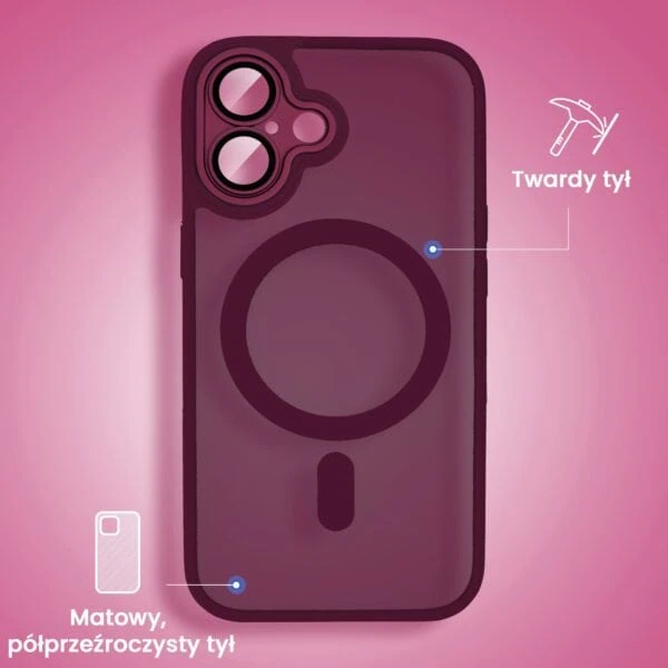 Etui do iPhone 16 Color Flush z Magsafe, z osłoną aparatu, wiśniowe (5)