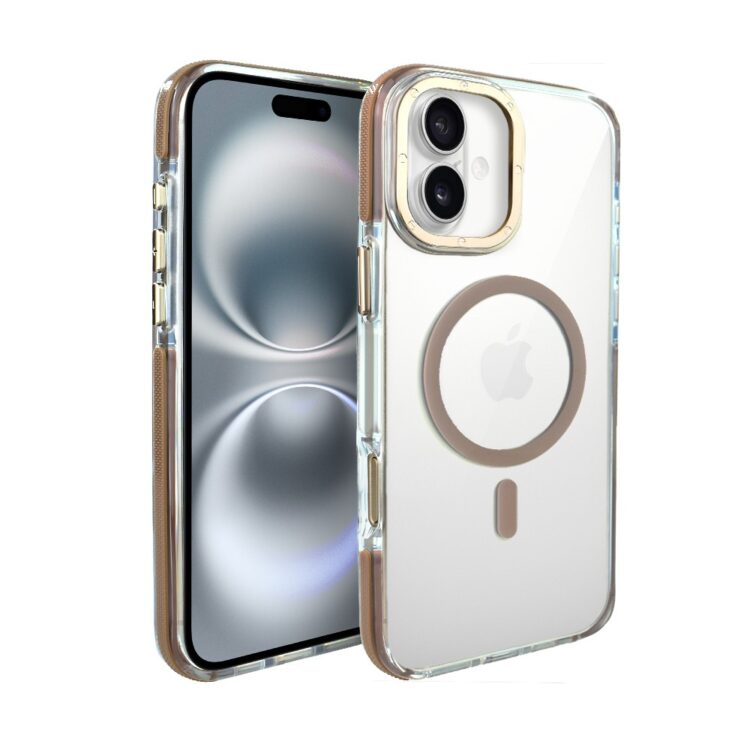 Etui do iPhone 16 Gold Crown, cienkie z MagSafe, krystaliczny tył, złote akcenty, tytan pustynny (2)