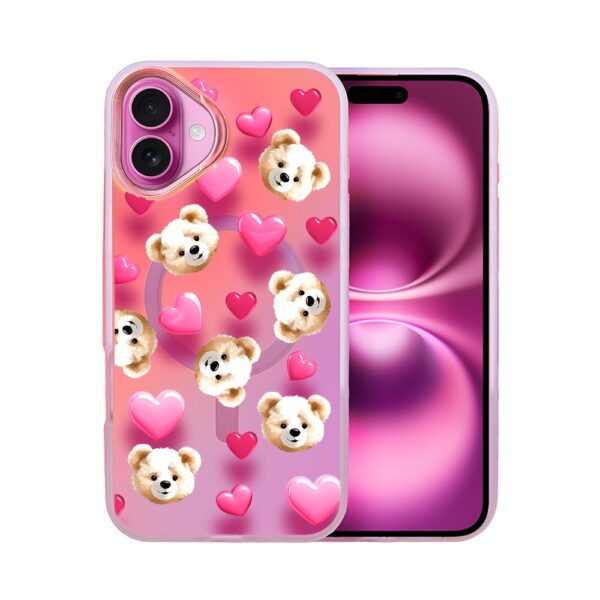 Etui do iPhone 16 MagSafe Bear With Me, Love Mood, miś i serduszka, głęboki mieniący się kolor, gorący różowy (2)