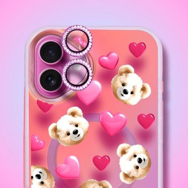 Etui do iPhone 16 MagSafe Bear With Me, Love Mood, miś i serduszka, głęboki mieniący się kolor, gorący różowy (6)