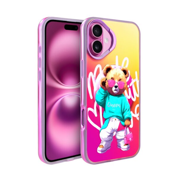 Etui do iPhone 16 MagSafe Bear With Me, Pink Queen, stylowy miś, głęboki mieniący się kolor, gorący różowy (1)