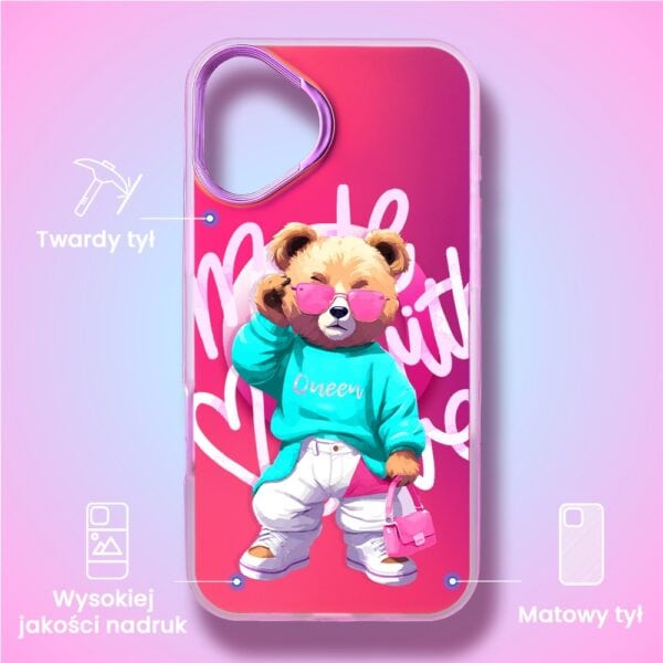 Etui do iPhone 16 MagSafe Bear With Me, Pink Queen, stylowy miś, głęboki mieniący się kolor, gorący różowy (4)