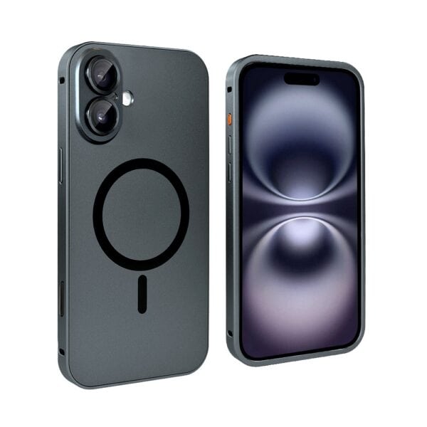 Etui do iPhone 16 Plus Metal Solid Magsafe, pełny tył z metalową ramką i osłoną aparatu, czarne (2)