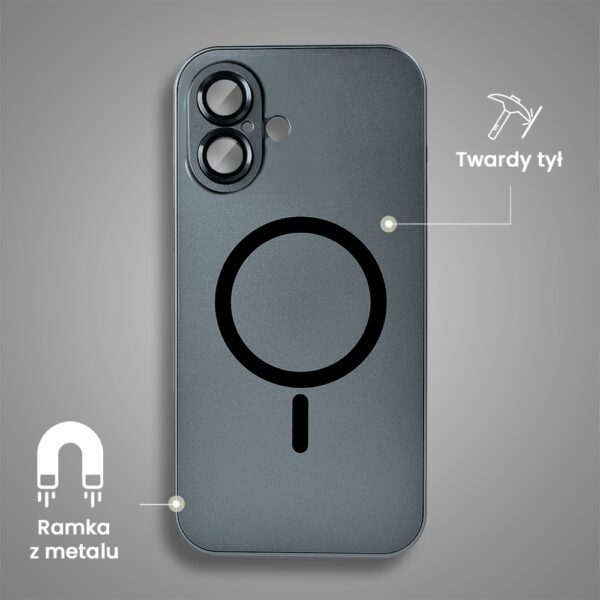 Etui do iPhone 16 Plus Metal Solid Magsafe, pełny tył z metalową ramką i osłoną aparatu, czarne (4)