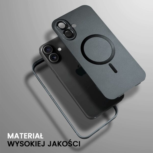 Etui do iPhone 16 Plus Metal Solid Magsafe, pełny tył z metalową ramką i osłoną aparatu, czarne (6)