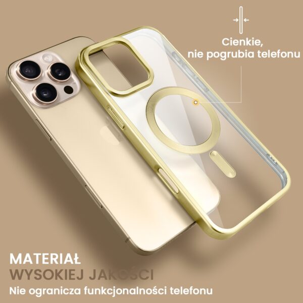 Etui do iPhone 16 Pro MagSafe Luxury Titanium Finish, przeźroczyste, złote (6)