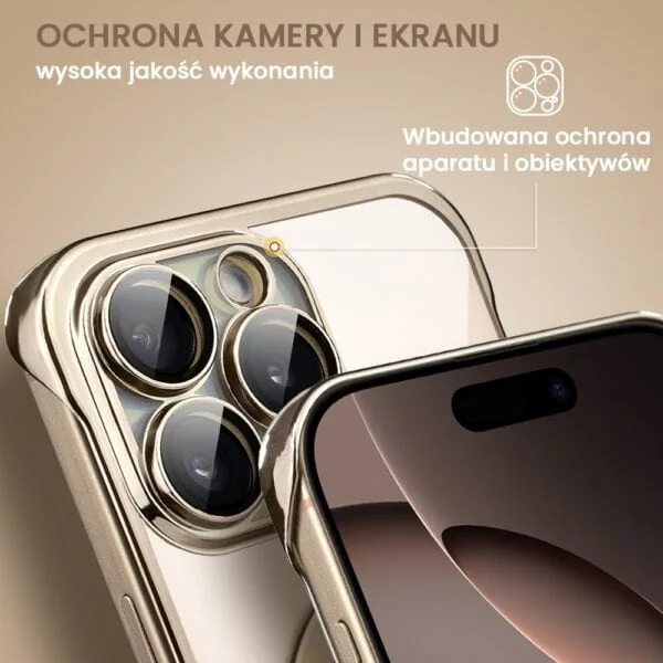 Etui do iPhone 16 Pro Max MagSafe Luxury Protect Lite przeźroczyste, hybrydowa ochrona kamery, tytan pustynny (1)