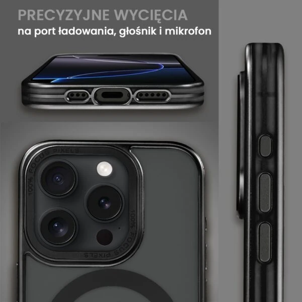 Czarny smartfon, obudowa, aparat, przyciski, porty.