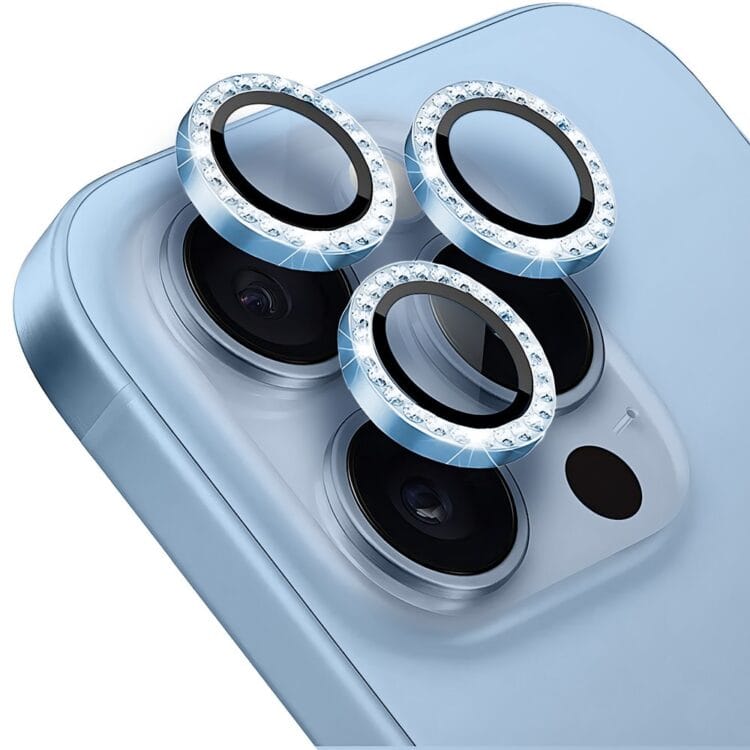 Luksusowa diamentowa osłona obiektywów, szkło na aparat iPhone 13 Pro Max, niebieskie (1)