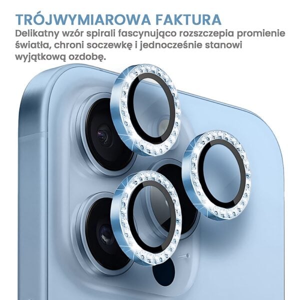 Luksusowa diamentowa osłona obiektywów, szkło na aparat iPhone 13 Pro Max, niebieskie (5)
