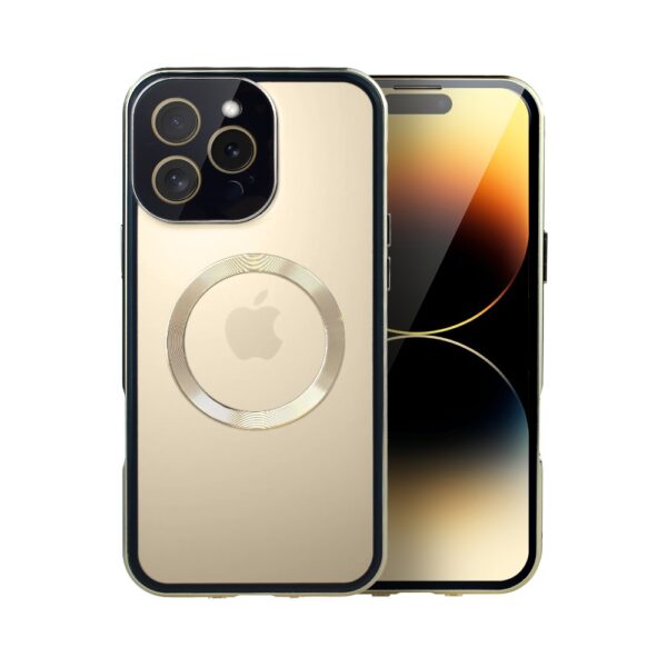 Obudowa do iPhone 14 Pro Max podwójna szyba i aluminium 360° przód + tył magnetyczna, matowy tył, z MagSafe i osłoną aparatu, złote (3)