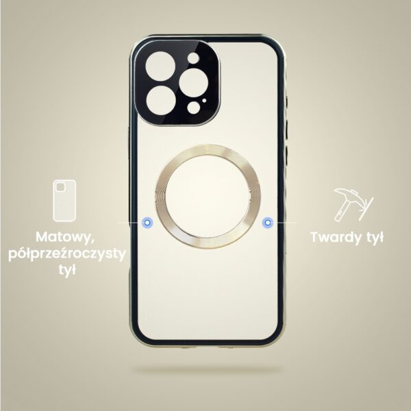 Obudowa do iPhone 14 Pro Max podwójna szyba i aluminium 360° przód + tył magnetyczna, matowy tył, z MagSafe i osłoną aparatu, złote (8)