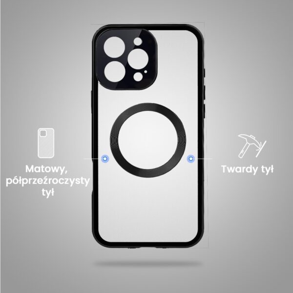 Obudowa do iPhone 14 Pro podwójna szyba i aluminium 360° przód + tył magnetyczna, matowy tył, z MagSafe i osłoną aparatu, czarne (8)