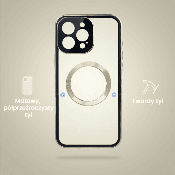 Obudowa do iPhone 15 Pro Max podwójna szyba i aluminium 360° przód + tył magnetyczna, matowy tył, z MagSafe i osłoną aparatu, złote (8)